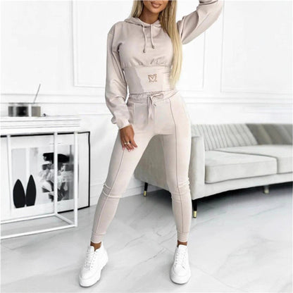 Women's Cinch Waist Hoodie Jogger 2pc Lounge Set