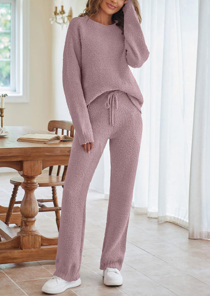 Women's Cozy Knit Two Piece Lounge Set Long Sleeve Outfit