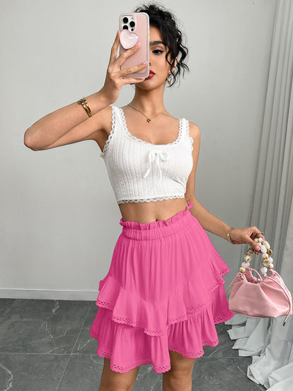 Women’s High Waist Tiered Ruffle Mini Skirt