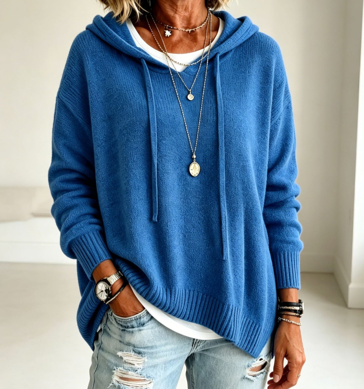 Women's Oversized Hooded Knit Sweater Pullover