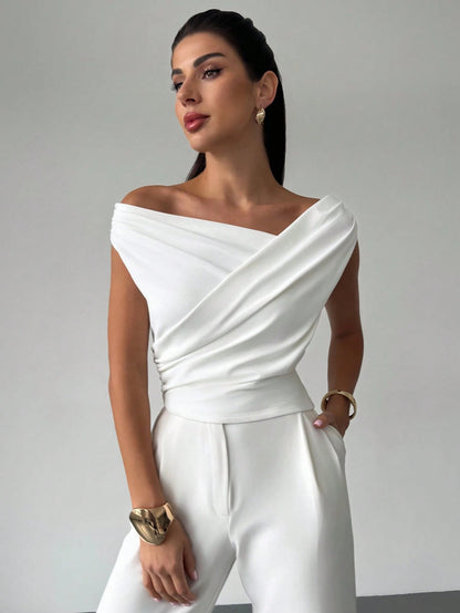 Minimalist Draped Asymmetric Short Top for Women