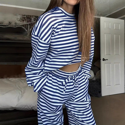 Women's Striped Lounge Set Two Piece Wide Leg Pants