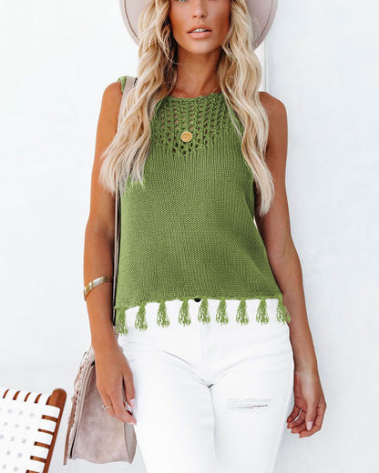 Crochet Knit Tassel Tank Top Sleeveless Boho Summer Top