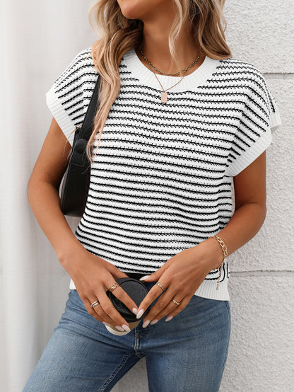 Crew Neck Striped Knit Sweater