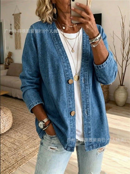 Women's Oversized Vintage Denim Jacket Button Front