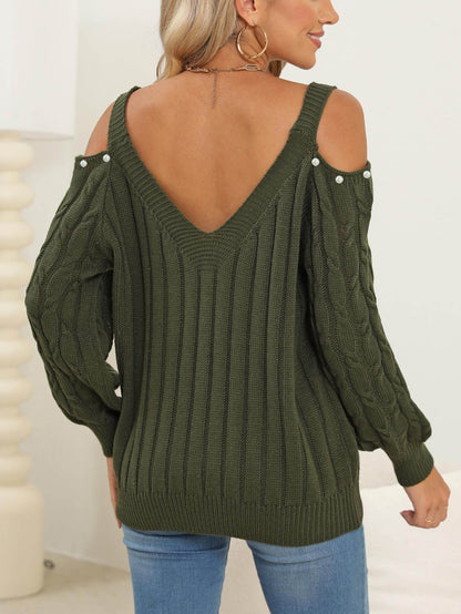 Women's Deep V Sexy Off-the-shoulder Beaded Loose Bottoming Shirt