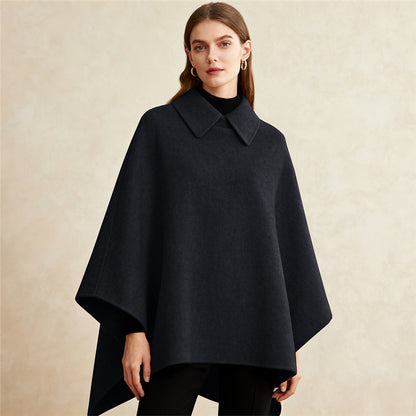 Women's Collared Wool Blend Cape Sleeveless Winter Poncho