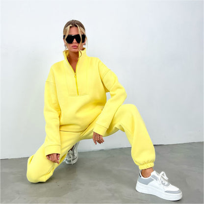 Women's Oversized Quarter Zip Tracksuit Set
