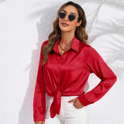 Women's Satin Button Down Shirt Long Sleeve