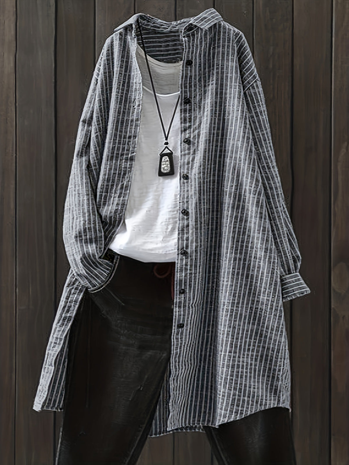 Women's Oversized Striped Long Sleeve Button Down Shirt