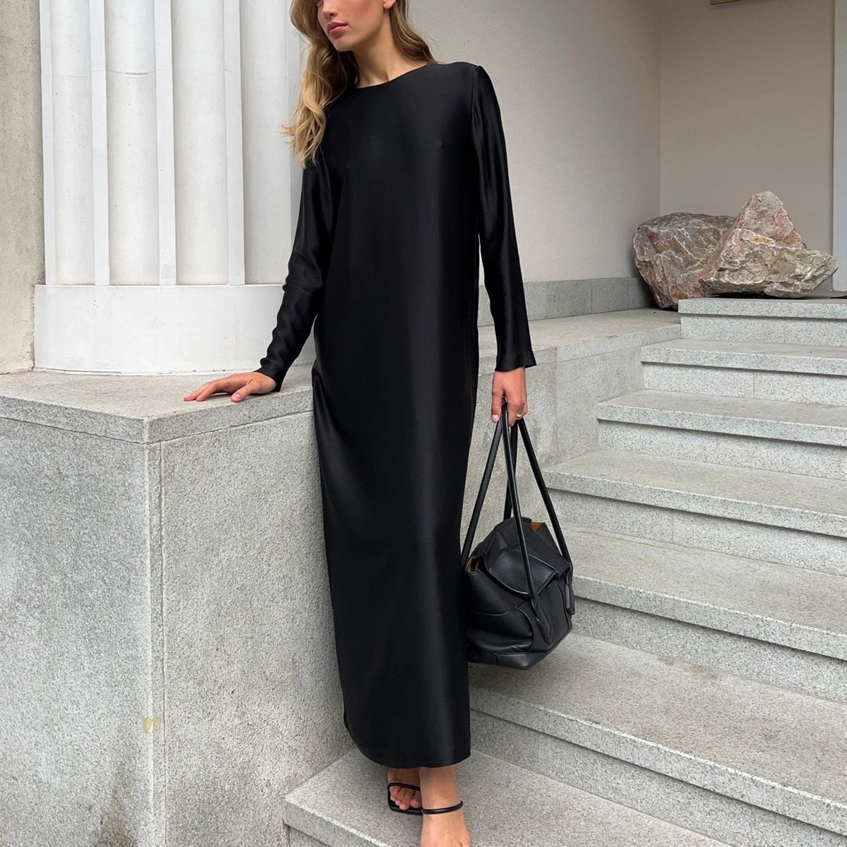 Elegant Satin Long Sleeve Bodycon Maxi Dress
