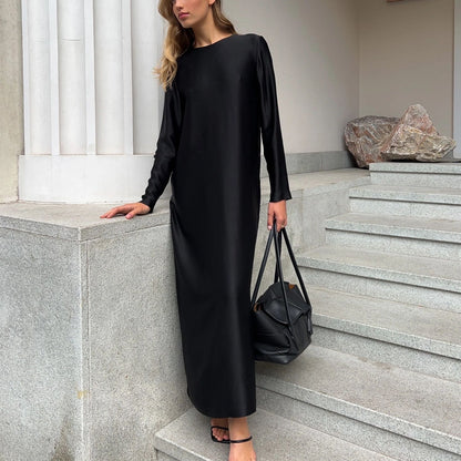 Elegant Satin Long Sleeve Bodycon Maxi Dress