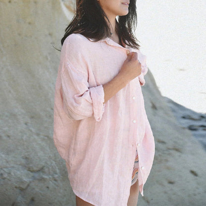 High-End Linen Shirt Women Spring Oversized Turn-Down Collar