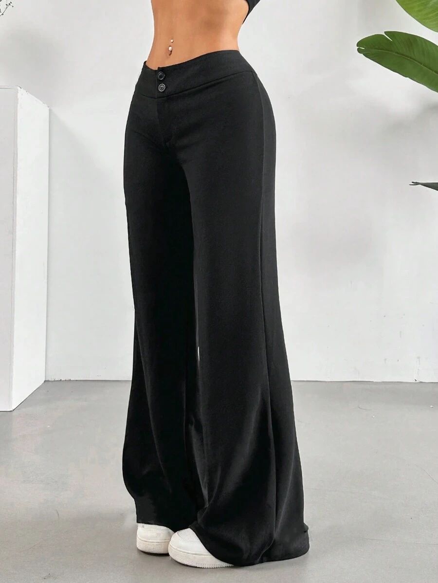 Black High Waist Wide Leg Palazzo Pants for Women