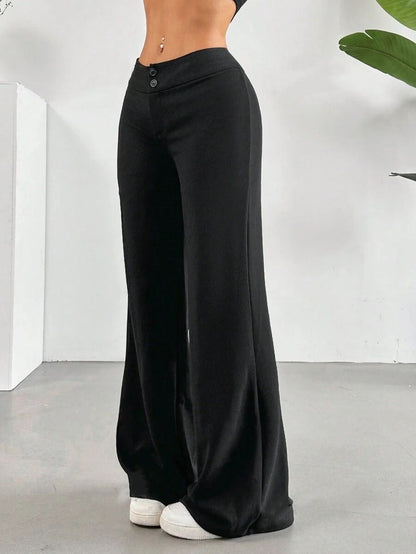 Black High Waist Wide Leg Palazzo Pants for Women