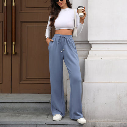 Womens Wide Leg Pants Elastic Waist Drawstring Pockets