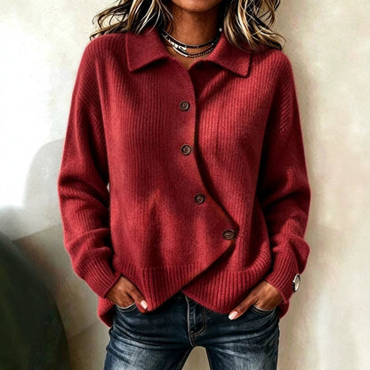 Women's Oversized Collared Asymmetrical Knit Cardigan