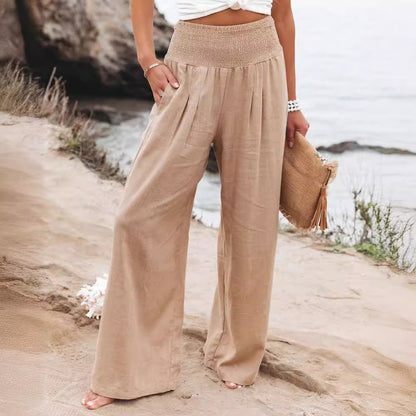 Women's Elastic Waist Wide Leg Casual Pants