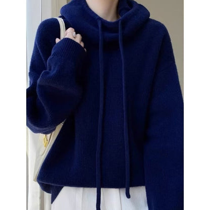 Women's Oversized Hooded Wool Sweater Chunky Knit Pullover