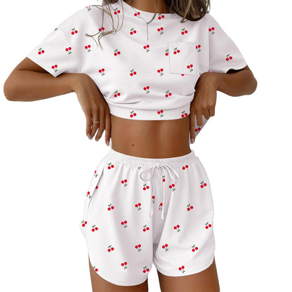 Stripe Lounge Pajama Set Tee & Drawstring Shorts