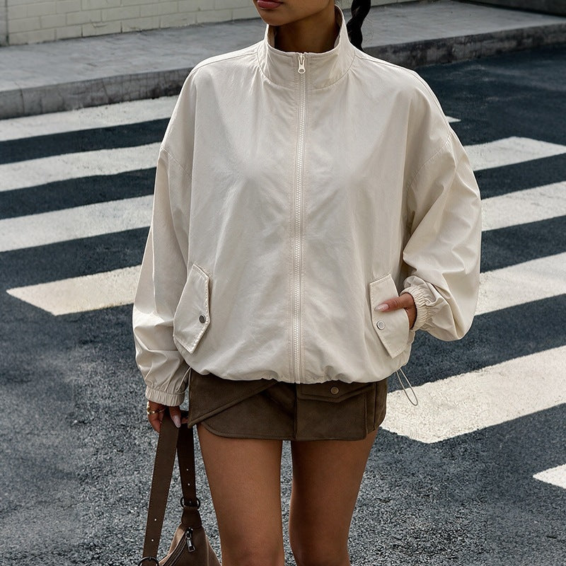 Women's Oversized Zip Up Casual Nylon Windbreaker Jacket