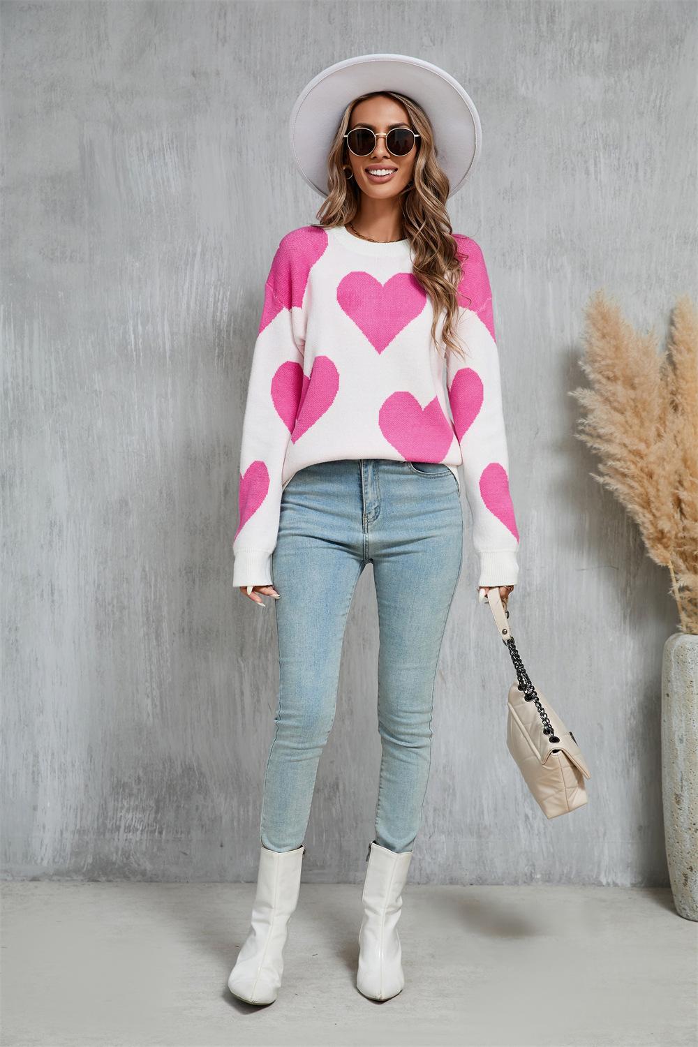 Valentine Heart Knit Sweater Pink Red Pullover Top