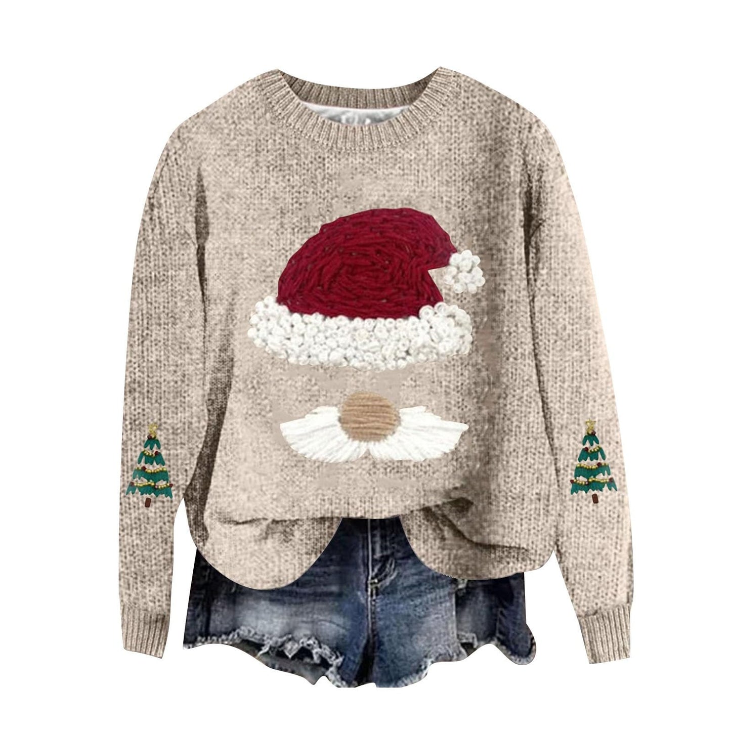 Women's Oversized Christmas Sweater Santa Crew Neck Knit