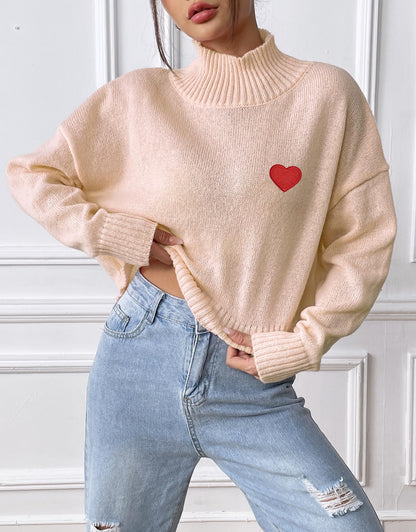 Women's Turtleneck Short Love Sticker Casual Bottoming Shirt