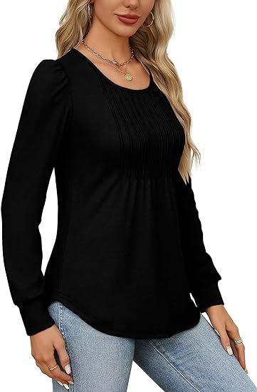 Solid Cotton Pintuck Blouse Long Sleeve Work Top