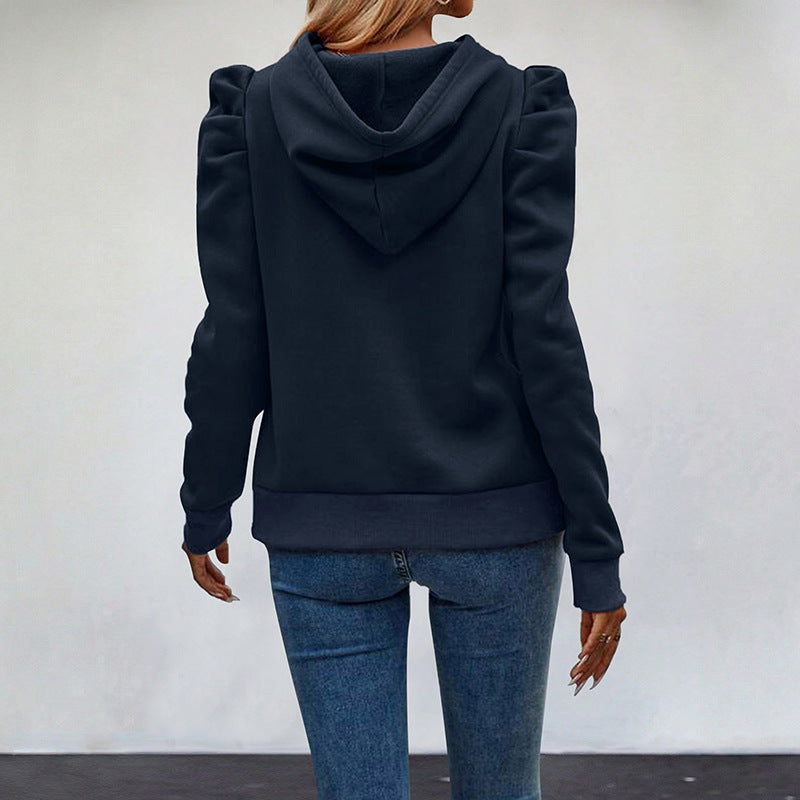 Puff Sleeve Hoodie Women Casual Pullover Sweatshirt Top