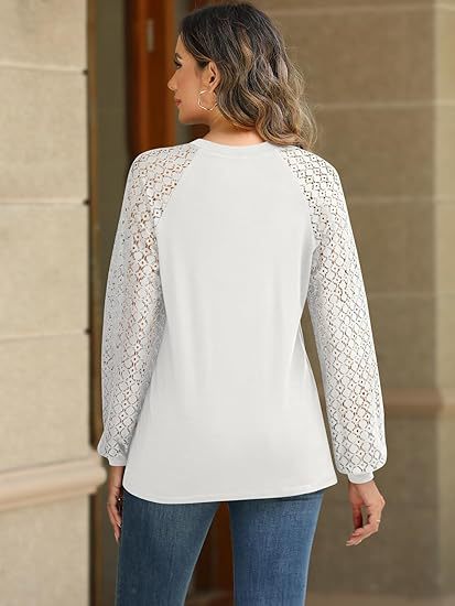 Lace Long Sleeve Knit Blouse Casual Chic Top