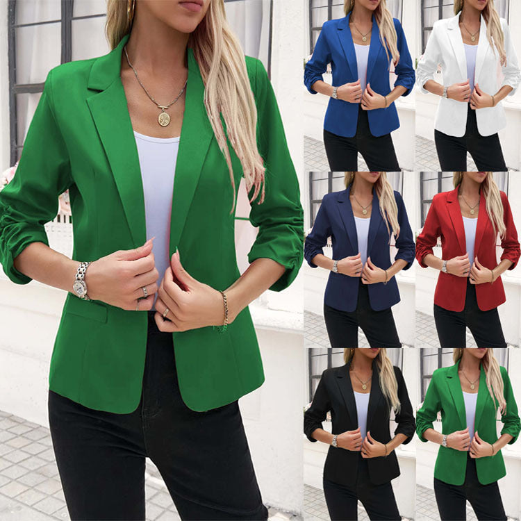 Women's 3/4 Ruched Sleeve Blazer Business Casual Jacket