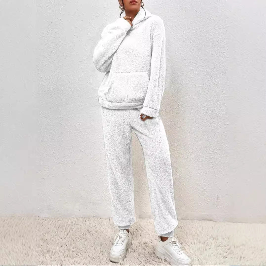 Fuzzy Sherpa Hoodie Lounge Set Jogger Pants