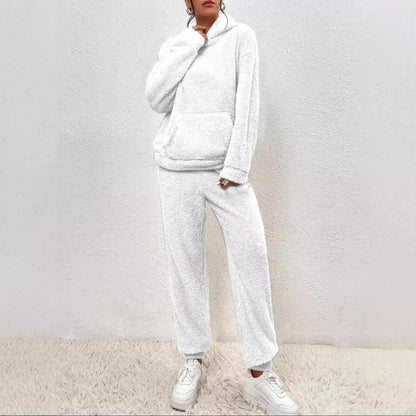 Fuzzy Sherpa Hoodie Lounge Set Jogger Pants