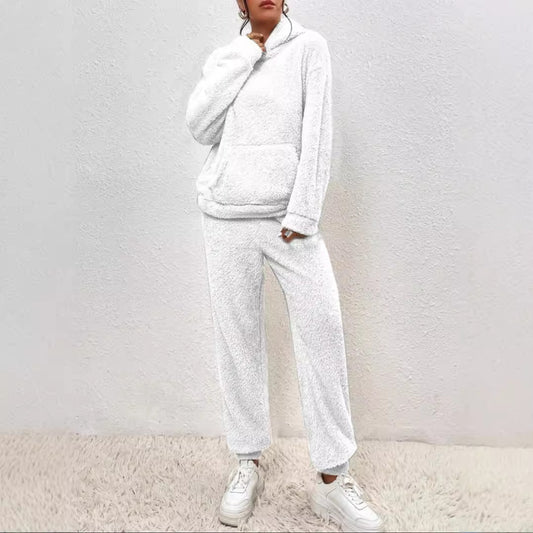 Fuzzy Sherpa Hoodie Lounge Set Jogger Pants