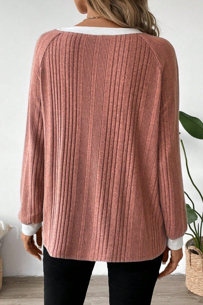 Women's Ribbed Crew Neck Long Sleeve Pullover Sweater