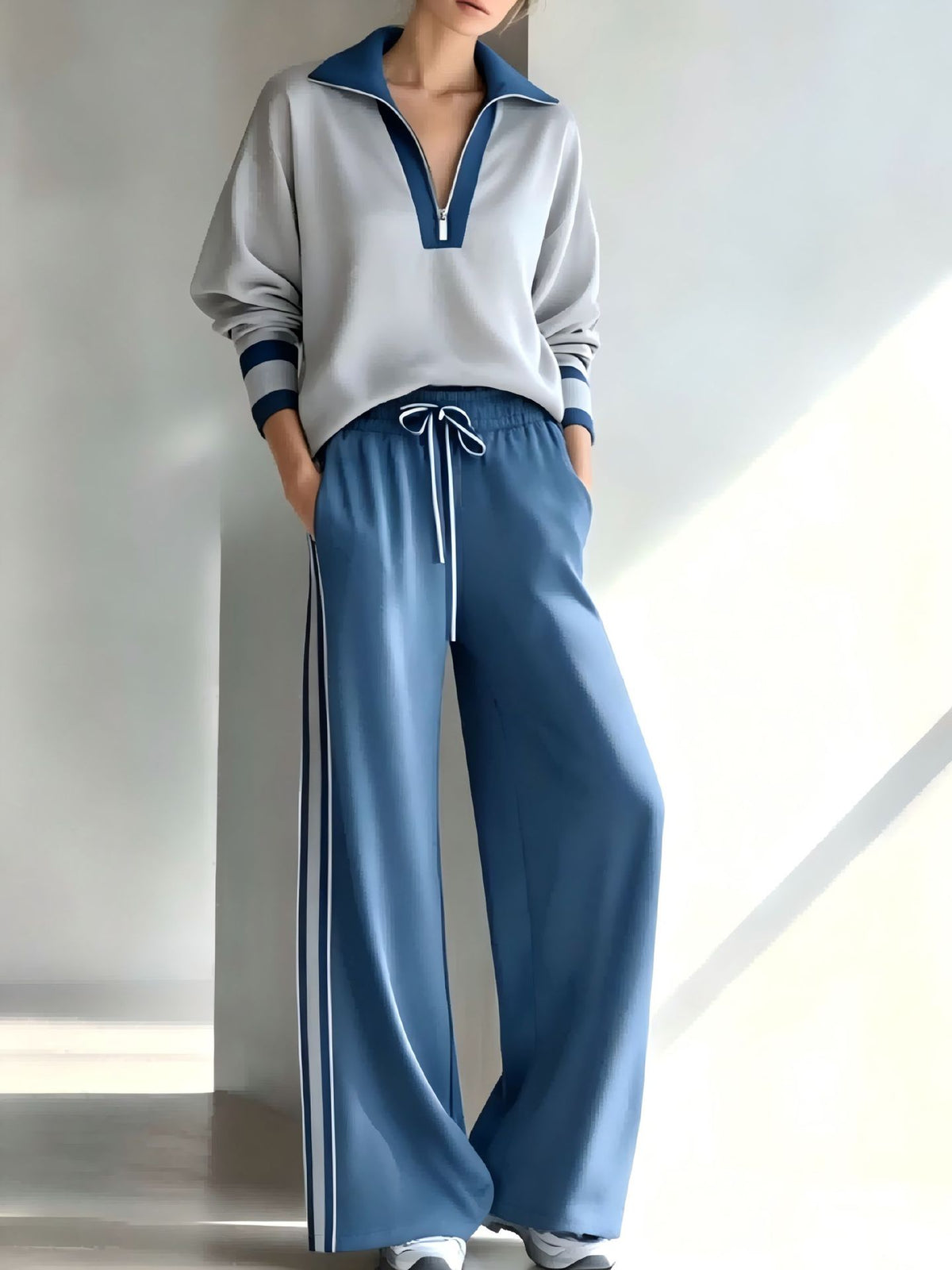 Women's Color Block Polo Sweatsuit Two Piece Lounge Set