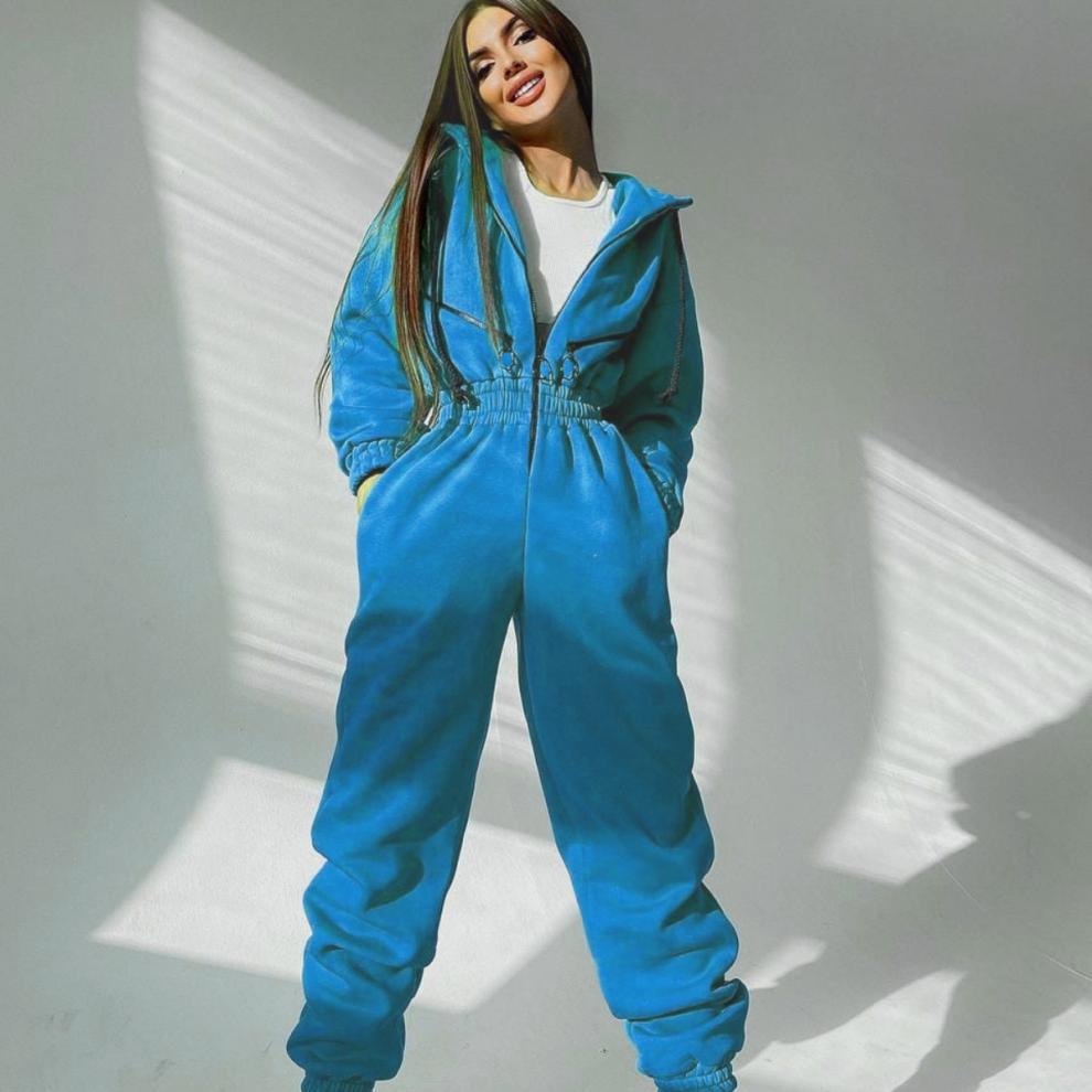 Women Hooded Zip Up Jumpsuit Long Sleeve Loungewear