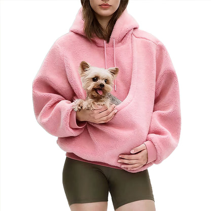 Women's Oversized Fleece Hoodie with Pet Pouch Pocket