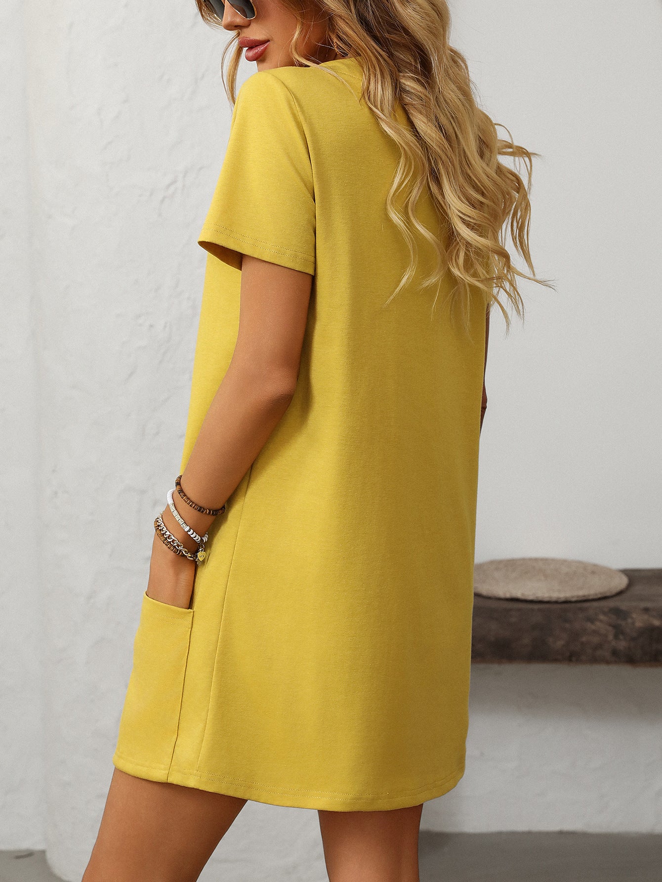 Square Collar Short-Sleeve Casual Pocket Dress
