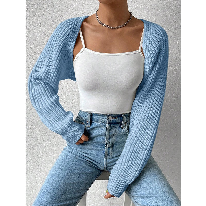 Chunky Ribbed Open Front Cropped Shrug Cardigan