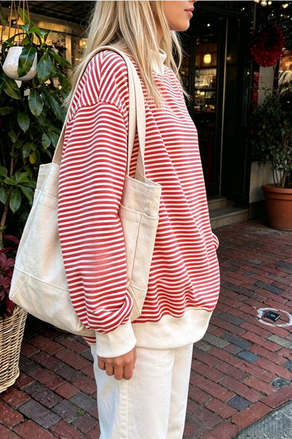 Women’s Oversized Contrast Stripe Mock Neck Sweatshirt