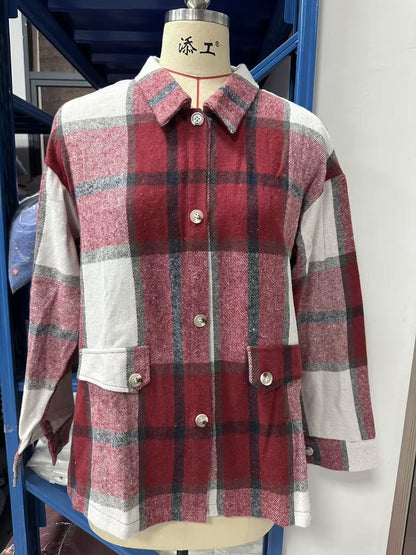 Women's Oversized Plaid Flannel Shacket Long Sleeve