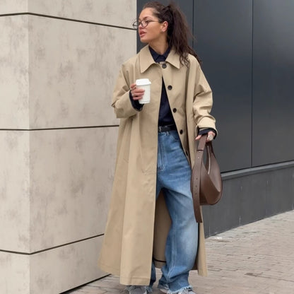 Women's Oversized Long Khaki Trench Coat