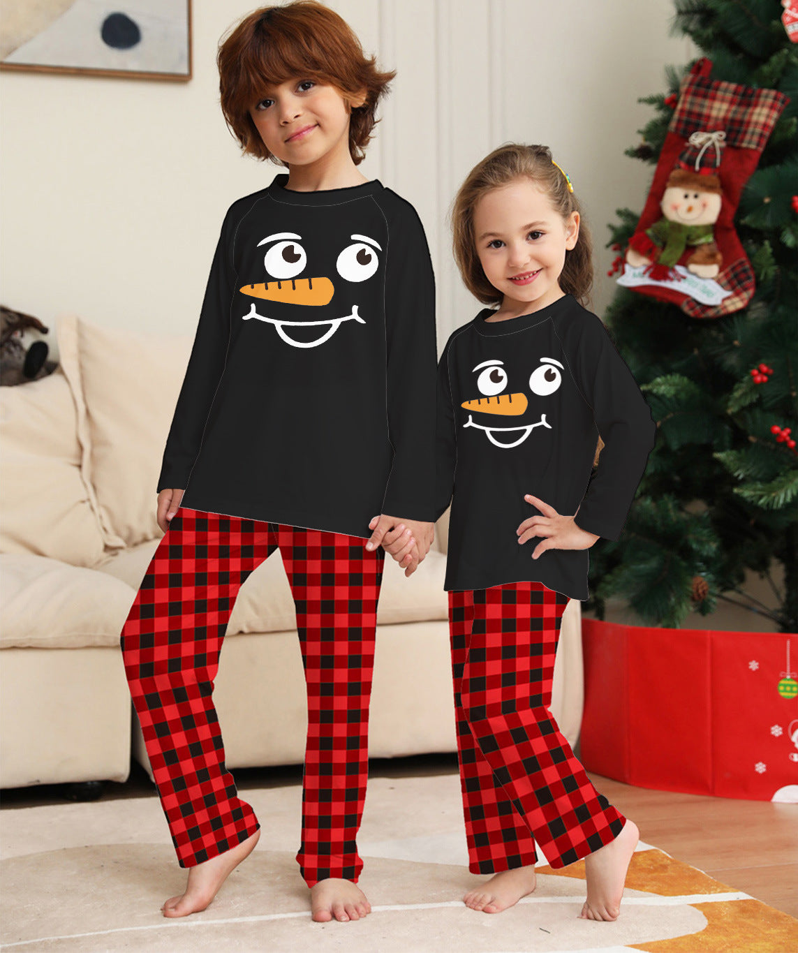 Cartoon Plaid Parent-child Dress Printed Loungewear Christmas Pajamas