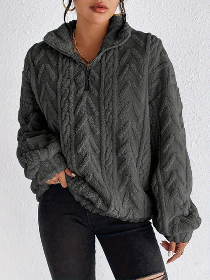 Women's Sherpa Jacquard Quarter Zip Pullover Sweatshirt