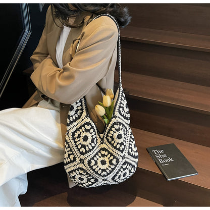 Crochet Knit Tote Bag Boho Shoulder Bag for Women