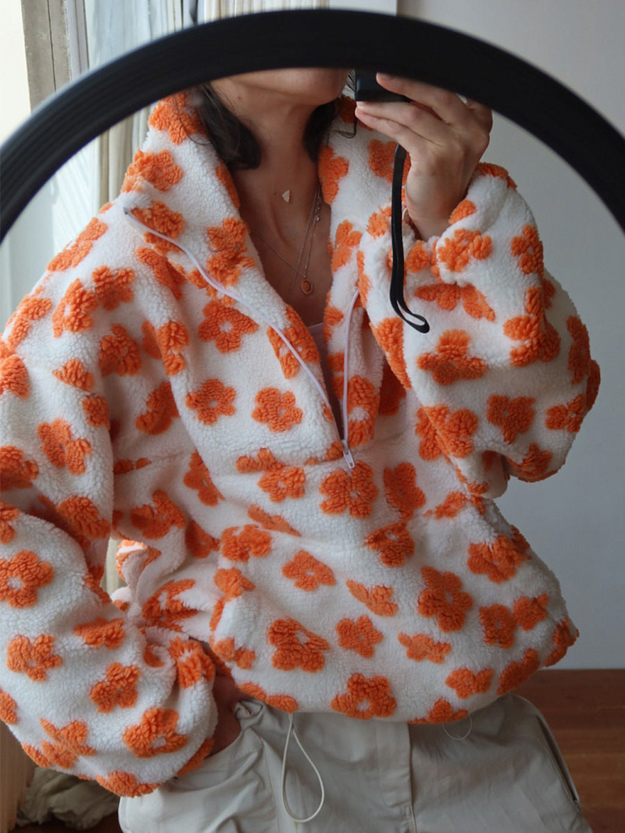 Women's Floral Fleece Quarter Zip Pullover