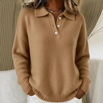 Oversized Polo Knit Sweater with Button Front Collar