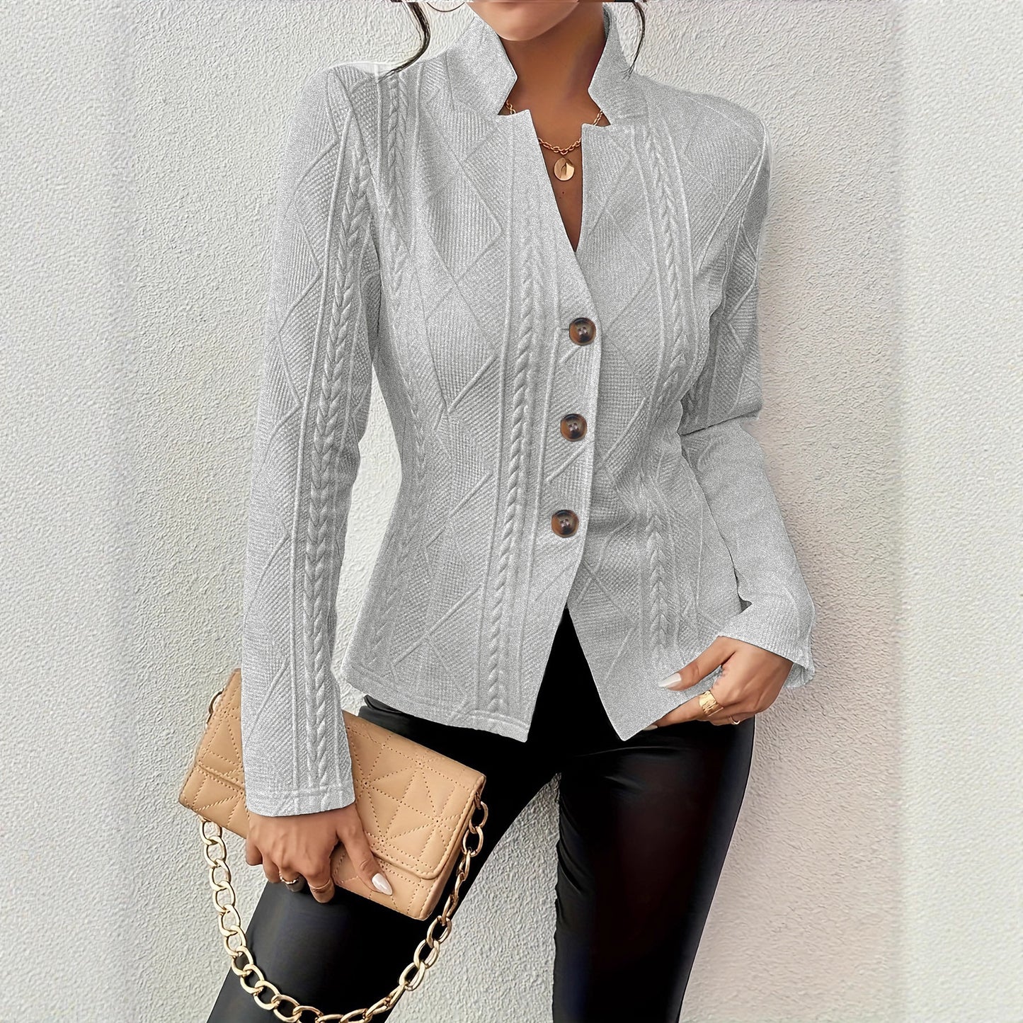 Women's Textured Button Front Blazer Jacket